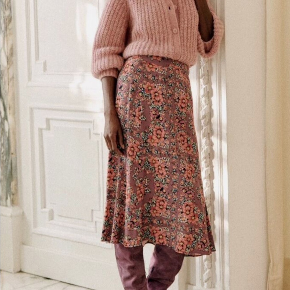 Sezane Tabata Midi Skirt Purple floral